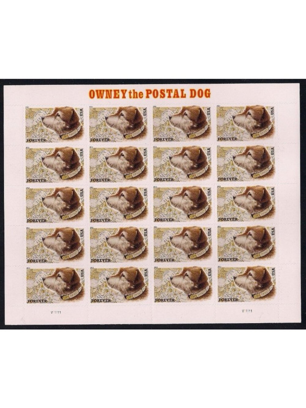 20 Forever Stamps Sheet - Owney The Postal Dog Collectible, Unique Gift Idea